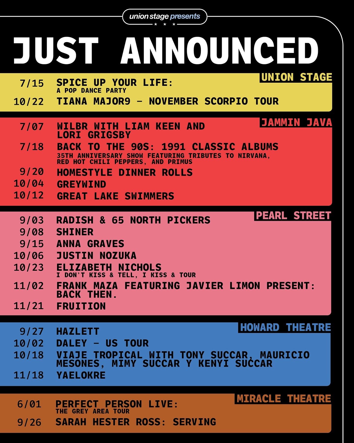 Union Stage Presents: New Concerts Announced Across DC, Maryland, and Northern Virginia